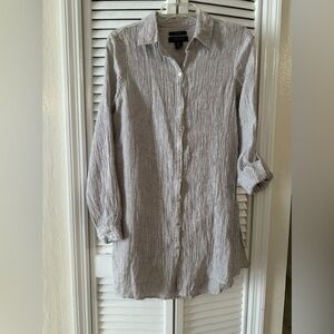 Tahari Womens Linen Shirt Dress Size S Light Brown Long Sleeve Casual Holiday